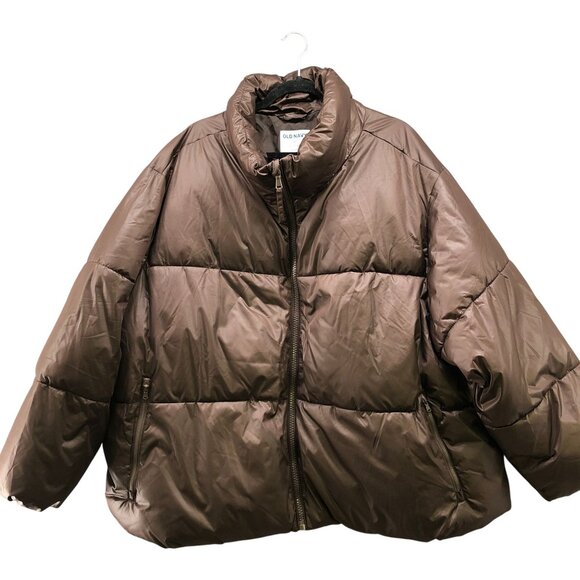 Old Navy Puffer Jacket Womens 4X Brown Quilted Insulated Relaxed - Picture 1 of 10